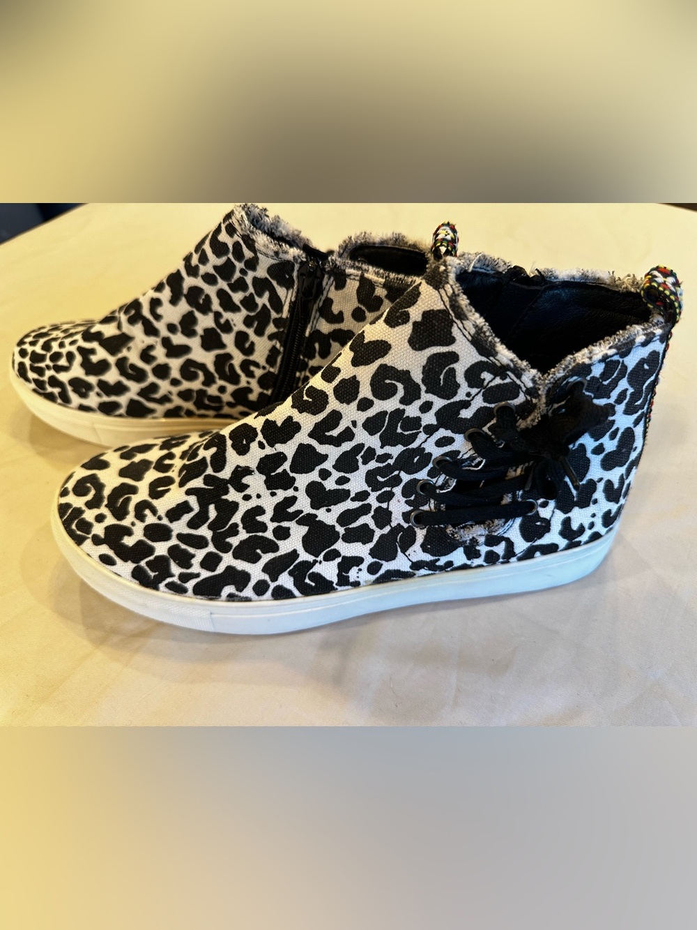 Very G Black & White Leopard-Print Wedge Sneaker Booties
